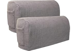 Garayma Sofa Armrest Covers Arm Slipcovers with a Pocket Elastic Sofa Armrest Protector Removable Couch Arm Covers for Sofa Anti-Slip Armrest Covers Christmas Furniture Deco Pack of 2 (Light Grey)