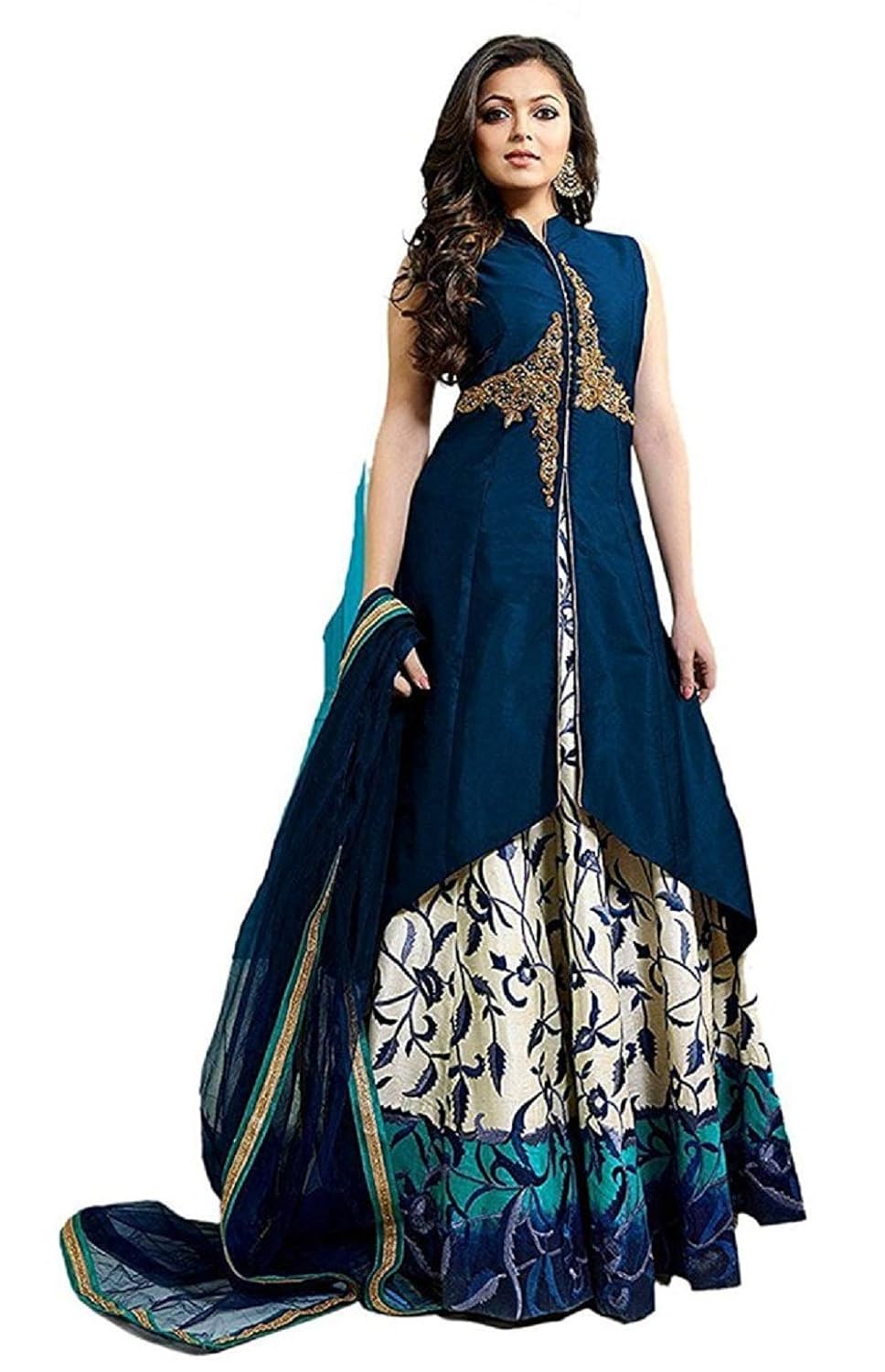 drashti villa woman's taffeta silk anarkali gown (blue color_free size)
