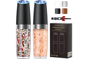 FORLIM Upgraded 9 Oz Capacity Gravity Electric Salt and Pepper Grinder Set, Battery Powered One Hand Operation Refillable Automatic Grinder Shakers Mill Adjustable Coarseness(Black)