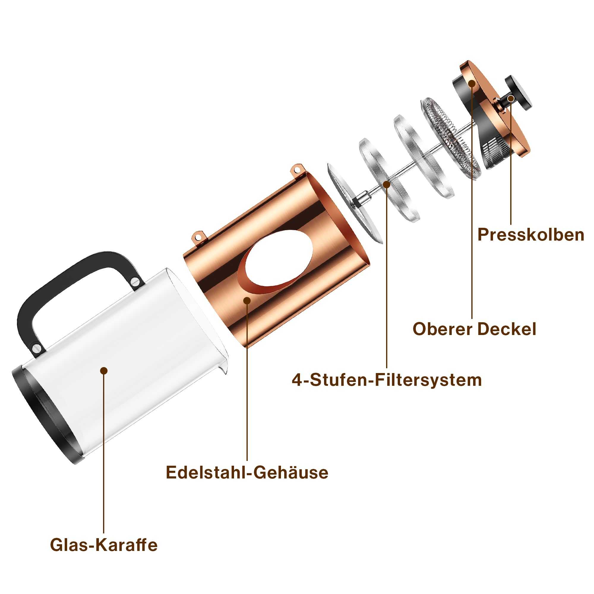 bonVIVO French Press 1L Kupfer-Optik – Kaffeepresse 8 Tassen 3