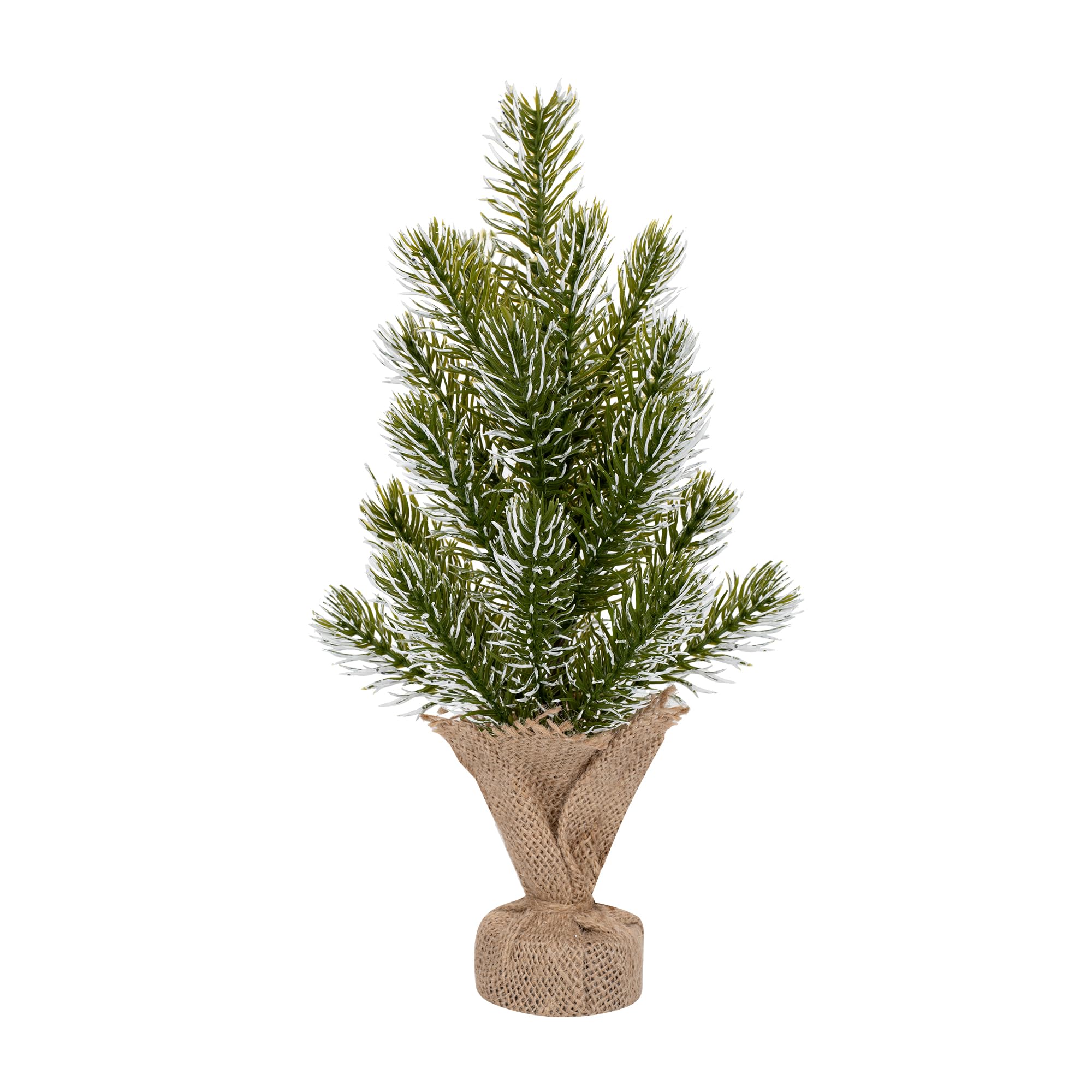 Photo 1 of 12" Flocked Artificial Christmas Tree, Snowed Branches, Burlap Base, Tabletop Decor