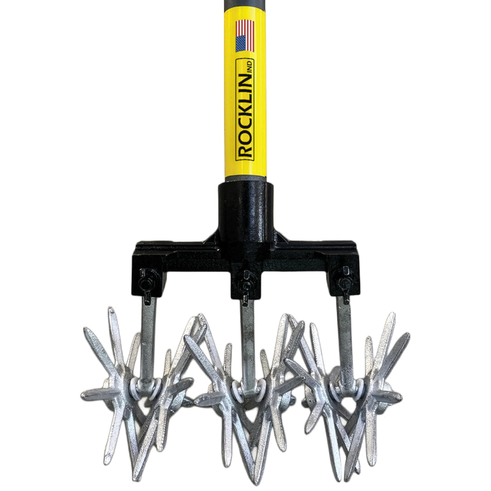Rocklin Rotary Cultivator Tool - 60” Extra Long Handle - Reinforced Tines - Reseeding Grass or Soil Mixing - All Metal, No Plastic Structural Components - Cultivate Easily