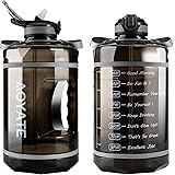 1 Gallon /128 OZ Motivational Water Bottle with Time Marker & Straw, Leakproof Large Water Jugs with Handle, [Wide Mouth] Tri