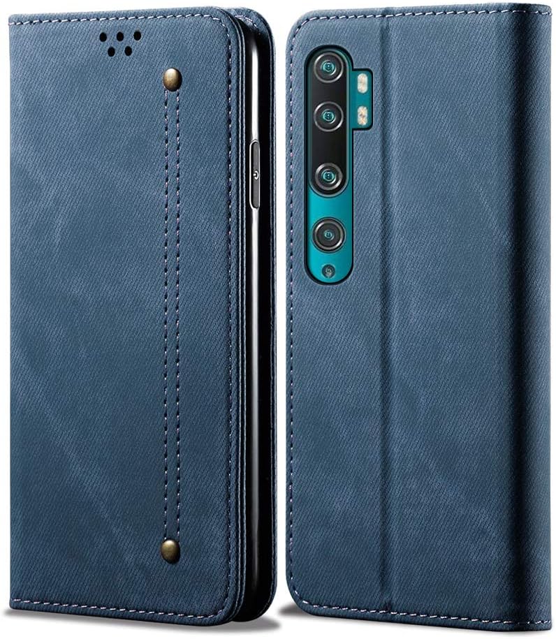 NCTech Case Compatible for Xiaomi Mi Note 10, [Kickstand Feature] Luxury PU Leather Wallet Case Flip Folio Cover with [Card Slots] and [Note Pockets] for Xiaomi Mi Note 10 Blue