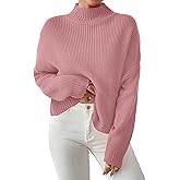 DancingYarns Womens Cropped Turtleneck Sweater Fall Winter Spring 2025 Trendy Cute Mock Turtle Neck Cozy Soft Ribbed Knit Lightweight Long Sleeve Crop Knitted Pullover Sweaters Jumper Dusty Pink XL