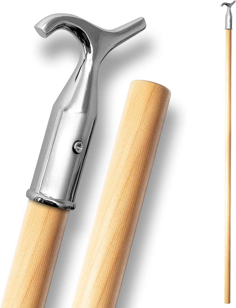 TDBS Window Pole Opener and Loft Ladder Pole 118cm Smooth Wood Hook