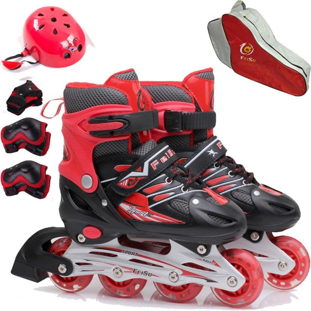NNZZY Children Flash Skates Single Row Adjustable Size Roller Skates Quad Boots Skating Set With Knee/Elbow/Guard/Hat