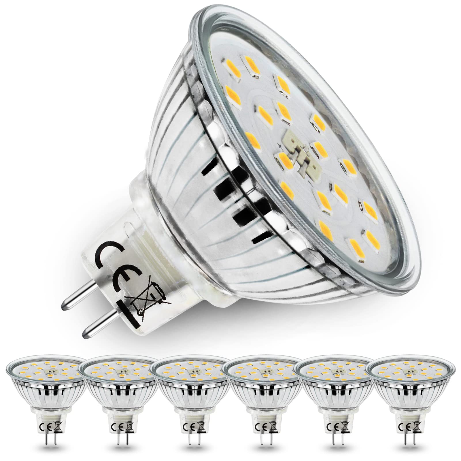 Allesgute 6X 5W MR16 LED Bulbs, GU5.3 LED Light Bulbs Daylight White 4500K, 2-Pin Spot Lights 12V, Energy Saving Lightbulb Replace 45W Halogen