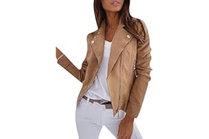 YMING Womens Faux Suede Lapel Collar Coats Fall Zipper Jackets Solid Color Moto Biker Coats