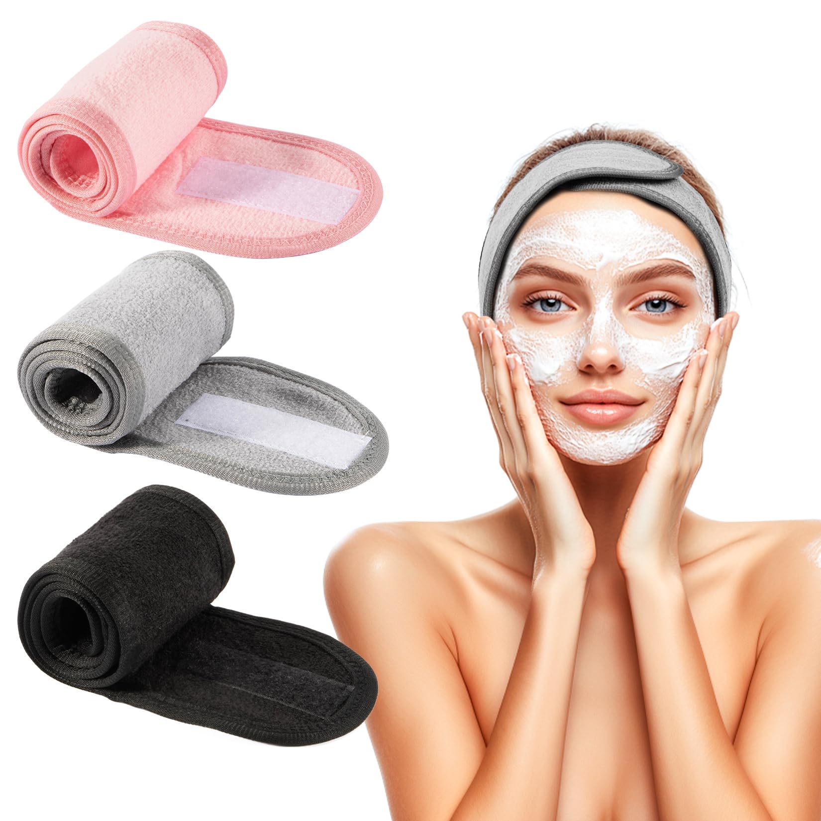 Photo 1 of MAQIHAN Spa Hair Wrap Headband for Women - 3PCS Facial Hair Wraps Headbands for Spa Head Adjustable Towel Microfiber, Soft Terry Cloth for Washing Face, Women Shower Gifts