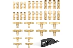 DMTVAL 35 PCS Brass D.O.T. Air Line Fittings Straight and Tee Union kits, 1/4" 3/8" 1/2" DOT Quick Connect Air Fittings, Air Hose Fittings for Truck Trailers Air Brake System