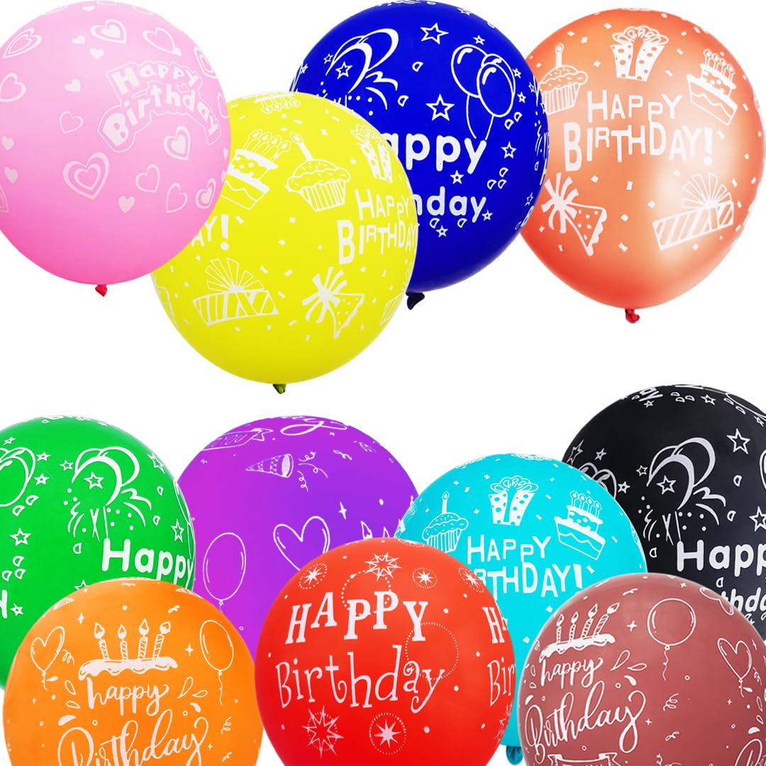 Photo 1 of 100Pcs "Happy Birthday" Printed Colorful Latex Birthday Balloons for Kids Birthday Party Decoration