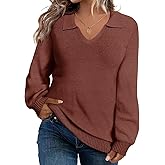 CARCOS Plus Size Sweaters for Women Long Sleeve Pullover Sweaters Lapel Collared Vneck Knit Jumper Tops Fall Winter XL-5XL