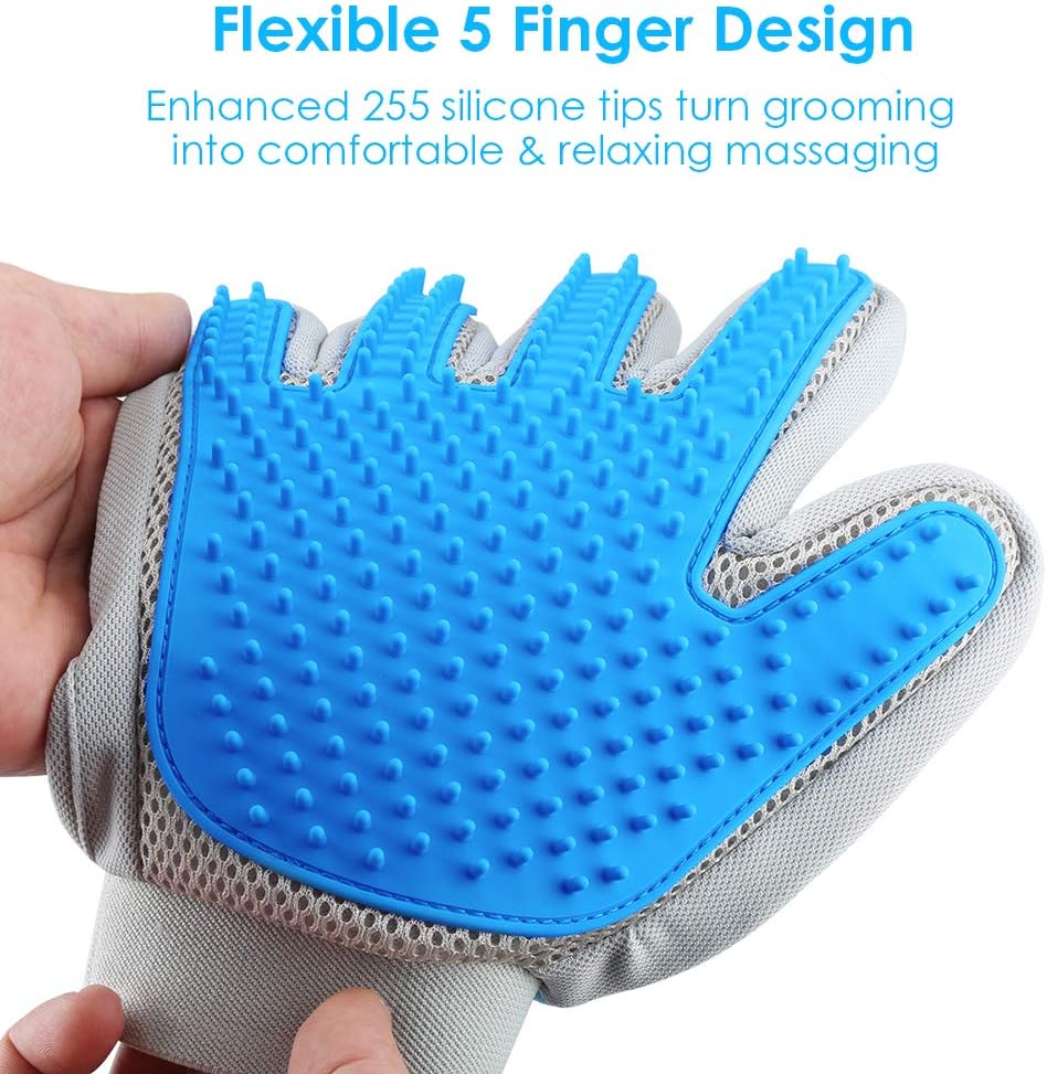 2020 New Pet Hair Remover Gloves for Furniture, Pet Grooming Gloves Hair Removal for Dogs & Cats, 2 in 1 Function of Pet Deshedding & Hair Remover Glove with Five Finger Design, 1 Pair