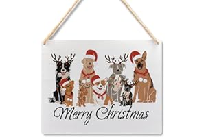 Ryeolo Christmas Dogs Wooden Plaque Signs Wall Hanging, Dog Christmas Decorations, Merry Christmas Hanging Sign for Front Door Porch Decorations, 8x10 Inch