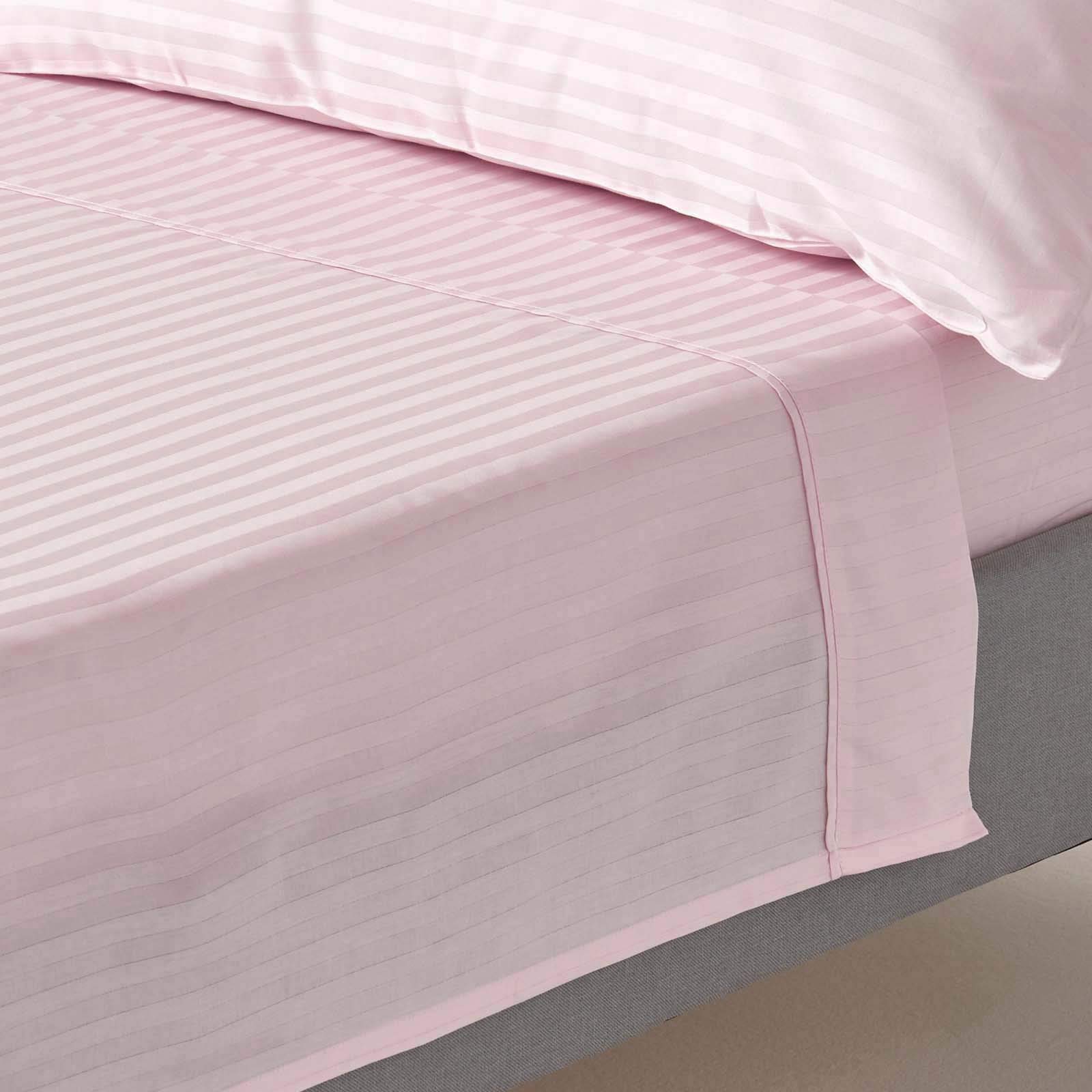 HOMESCAPES Dusky Pink Pure Egyptian Cotton Flat Sheet Double 330 TC 500 Thread Count Equivalent Satin Stripe Bed Sheet