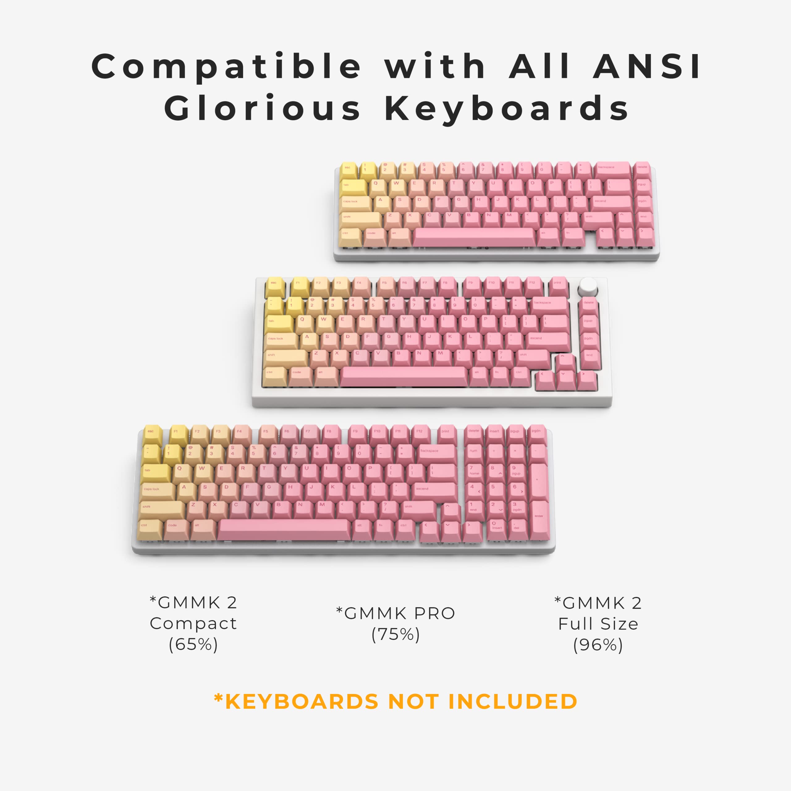 Glorious Grapefruit PBT Keycaps Set (Pink & Yellow) 143 Cute Custom Keycaps, Cherry MX Profile, Pastel, Low-Profile Dye-Sub for Mechanical Gaming Keyboards (60%, TKL, Full Size) Incl Mac Keys (191)