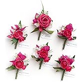 Ling's moment Boutonniere for Men, 6pcs Groom Groomsmen Boutonniere, Artificial Flowers for Wedding Decor/Prom/Homecoming, etc.Hot Pink Magenta Blush