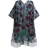 BohemyanRace Women's Coverups Burnout Velvet Cardigan Casual Outfit Long Cover Up Kimono with Tassel