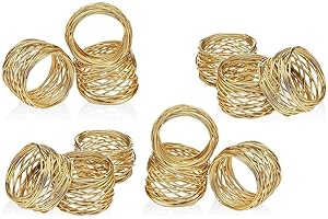 ARN Crafts Golden Round Mesh Napkin Rings- for Weddings Dinner Parties or Every Day Use (Gold Mesh Napkin Rings- Set 12)