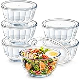 NUTRIUPS 6-Piece Glass Bowls with Lids Diamond Pattern Small Glass Bowls (800ml)