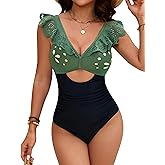 Blooming Jelly Women's One Piece Swimsuits Tummy Control Bathing Suit 2025 Petal Cutout Swim Suit Ruffle V Neck Swimwear