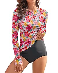WOWENY Women Rash Guard Long Sleeve Swimsuit Top