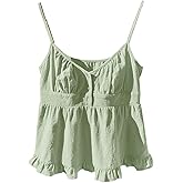 RoseSeek Women's Ruffle Button Camisole Tops Casual V Neck Spaghetti Strap Tank Top