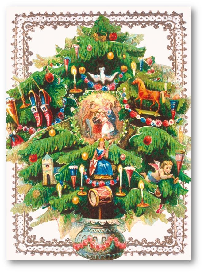 Museums & Galleries Christmas Cards Pack of 8 - Christmas Tree Vintage Design - Eco-Friendly & Recyclable