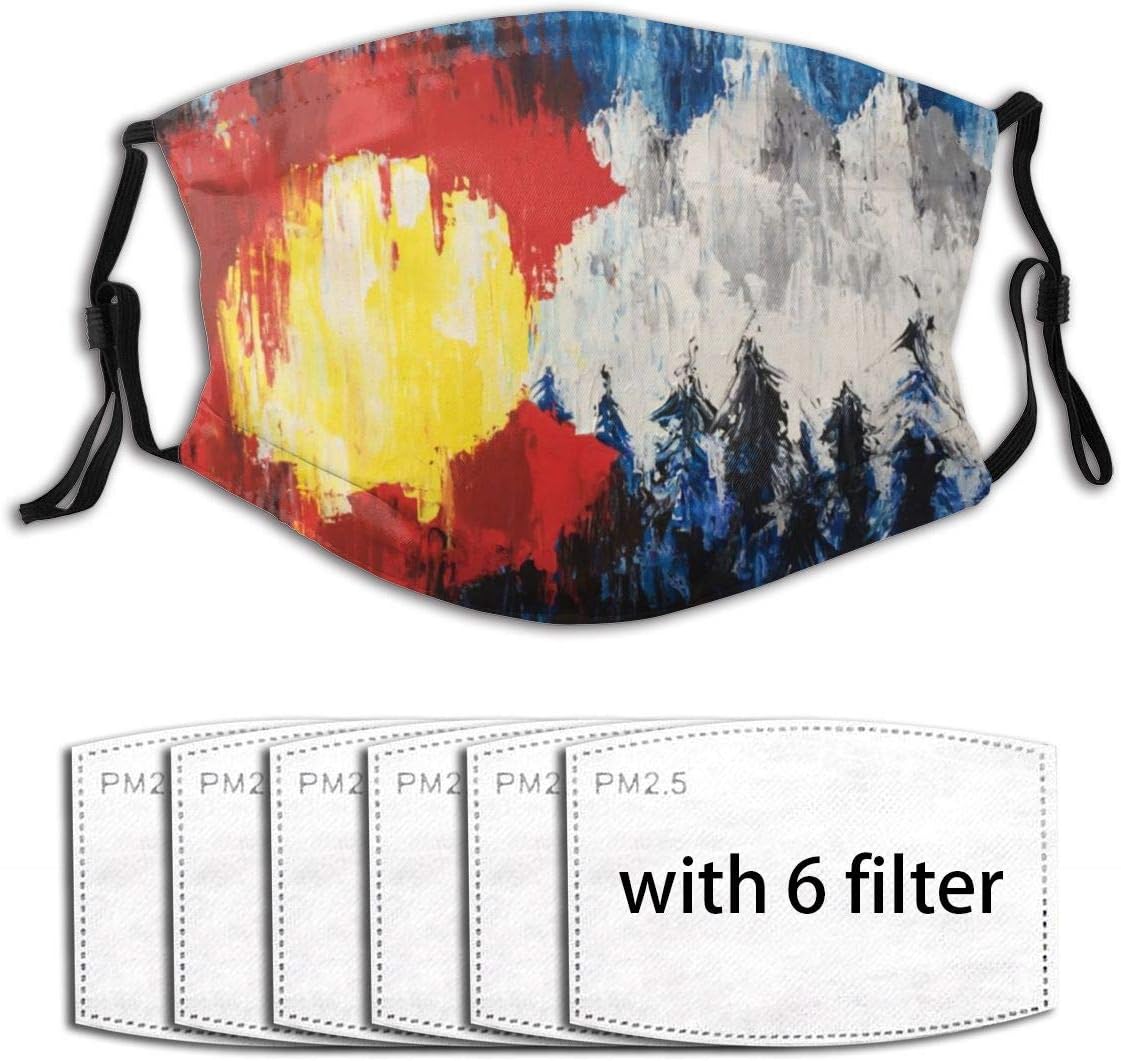 Narustop Fan Mart UV Protection Breathable Mouth Guard Activated Carbon 6 Filters, Hand Painted Colorado Flag Watercolor Painting Anti Dust Protection Cover for Teens Kids - Adjustable Ear Loops : Sports & Outdoors