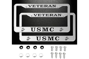 HDTVTV 2pc for USMC Veteran License Plate Frame,Matte Black Metal Plate Frame for Cars to Decorate Your License Plate Cover