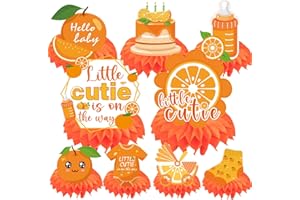 Refavor Little Cutie Baby Shower Decorations - 9PCS Cute Orange Baby Shower Table Decorations Little Cutie Honeycomb Centerpiece a Little Cutie Is on the Way Baby Shower Party Decorations Supplies