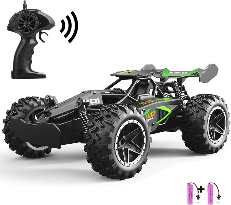 SZJJX 2.4GHz RC Car 15KMH 2WD Off-Road Green with 2 Batteries