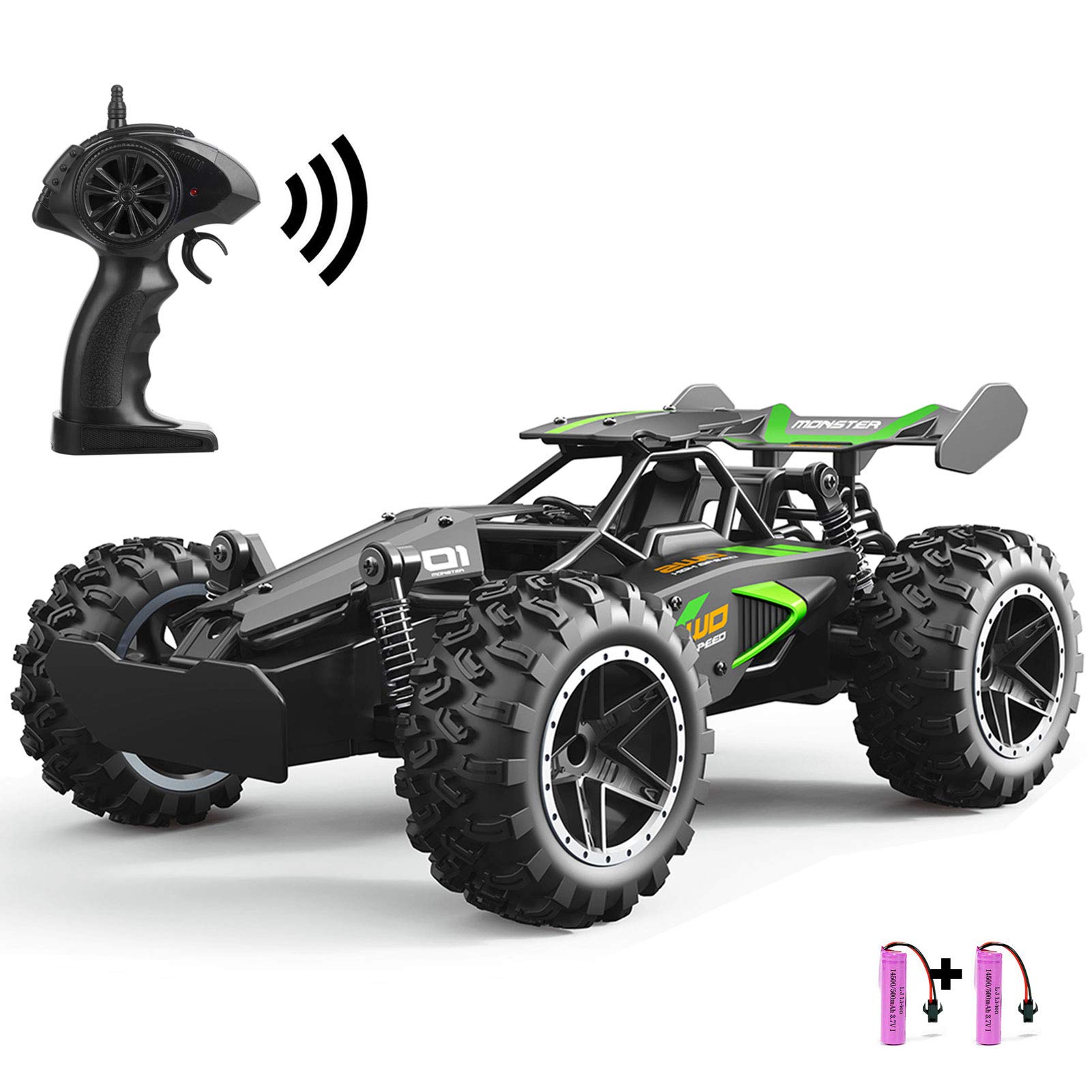 SZJJX Remote Control Cars – 2.4GHz High-Speed RC Car for Kids, 15KM/H+ 2WD Off-Road Car with 2 Rechargeable Batteries, Electric Remote Control Truck Toy for Boys & Girls Gifts (Green)