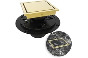 WEBANG 4 Inch Shower Square Drain Gold Floor Drain with Flange Reversible 2-in-1 Cover Tile Insert Grate Removable SUS304 Stainless Steel CUPC Certified Brushed Gold Brass