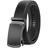 GOIACII Men's Leather Ratchet Belt Customizable Fit for Dress Casual Jeans | 34" to 42" Waist Adjustable, Standard Length 49", Wide 35mm, Smooth Sliding, Precise Micro‑Adjust, Gift Box