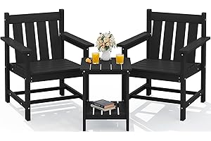 SERWALL 3 Pieces Patio Bistro Set, All Weather Adirondack Chair Set with Side Table, HDPE Material Outdoor Patio Furniture Set for Balcony, Porch, Garden, Backyard- Black