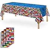 OQOQ Internation Flag Tablecloth(3 Packs),108x54 Inches World Map Table Cloth Plastic Disposable Table Cover for Festival Eve