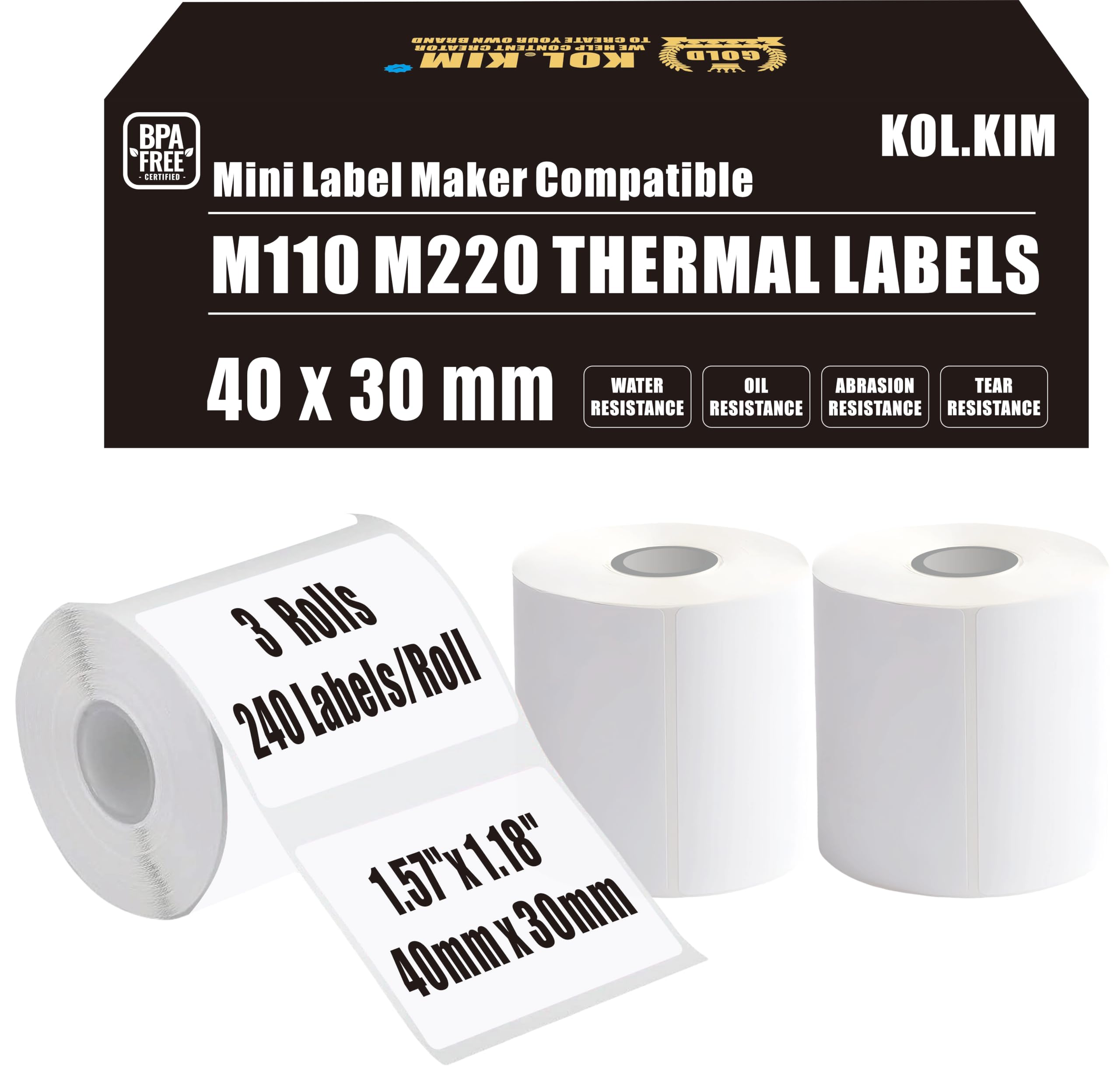 Photo 1 of M220 Labels M110 Thermal Labels for Phomemo M100 for Print Master M120 M220 M110 M200 M221 Label Maker Tape for CLABEL 221B Refill 1.57'' x 1.18'' 40x30mm 3 Rolls.
