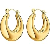 WARIDAR 18K Gold Plated/Silver Minimalist Chunky Hoop Earrings | Hypoallergenic Lightweight Classic Circle Earrings | Ingenious Design Trendy Gold Silver Earrings for Women