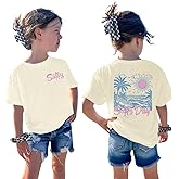 Zoemghc Girl's Hawaiian Graphic Tees Cute Preppy Shirts for Kids Salty Beach Printed Tshirt Casual Summer Tops