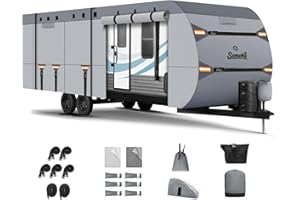 SOMOKG Upgrade 7-Layer Heavy Duty RV Cover 18-20 FT | Fits RVs with Roof Top A/C | All-Weather Travel Trailer RV Cover for Snow & Wind Protection | Rip-Stop Camper Cover with 5+2 Straps