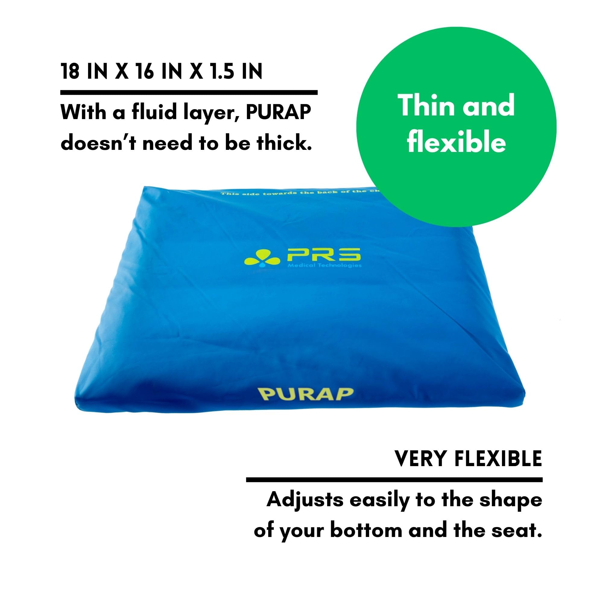 PURAP Wheelchair Cushion for Bedsore Prevention and Healing - Patented Liquid + Air + Foam Layers – 18 x 20 x 1.5 inches - Blue
