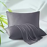 Bamboo Viscose Zippered Pillow Cases Queen Size Set of 2, 400 Thread Count Cooling Pillow Protectors for Hot Sleepers, Luxurious Hotel Quality - Silky, Soft, Breathable (20x30 Inches, Dark Grey)