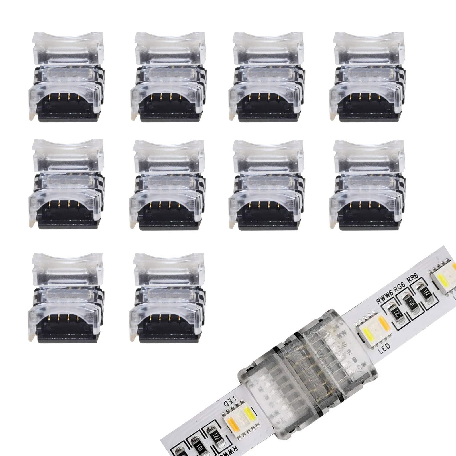 10PCS 12MM 6PIN RGBWW LED Strip Connector LED Strip to Strip Connection Use Terminals for Waterproof RGB+CCT LED Strip