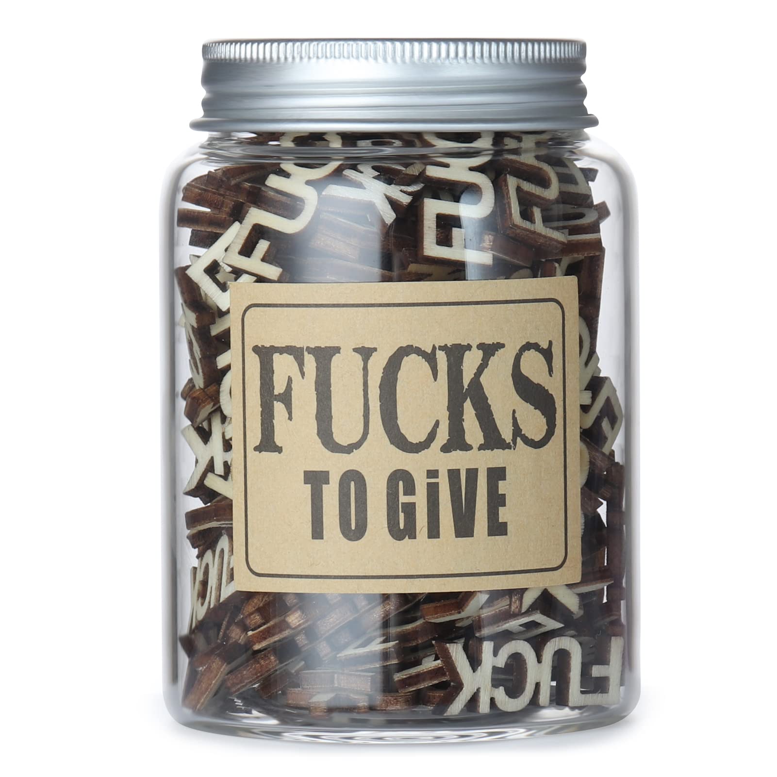 HSXIANG Give a Fuck in a Bottle(250ml) - Fucks Wooden Cutouts Letter Piece, Jar of Fucks Gift for Valentine's Day/Birthday Day/Chrismas/Holiday. (110pcs Fuck)