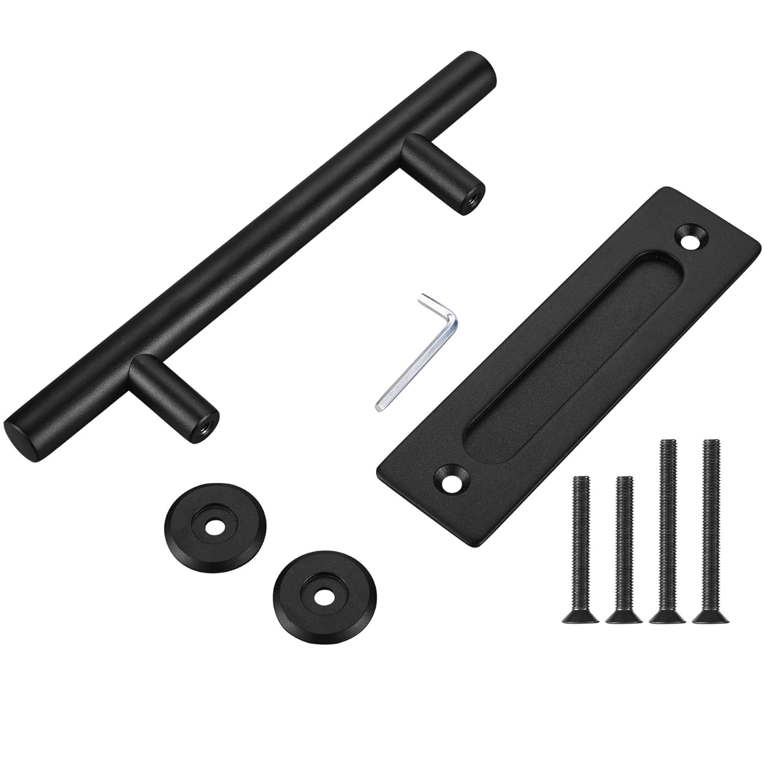 FaithLand 12 Heavy Duty Pull and Flush Door Handle Set in Black Sliding Barn Door Handle Fit