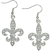 PammyJ Silvertone Clear Crystal Fleur De Lis Dangle Earrings