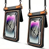 2 Pack Floating Phone Pouch with Dual Compartments, IPX8 Rated Waterproof Case for Rain, Beach, Boating & Kayaking, Clear Touch Screen, Fits Phones Up to 8.5”(Black-Black)