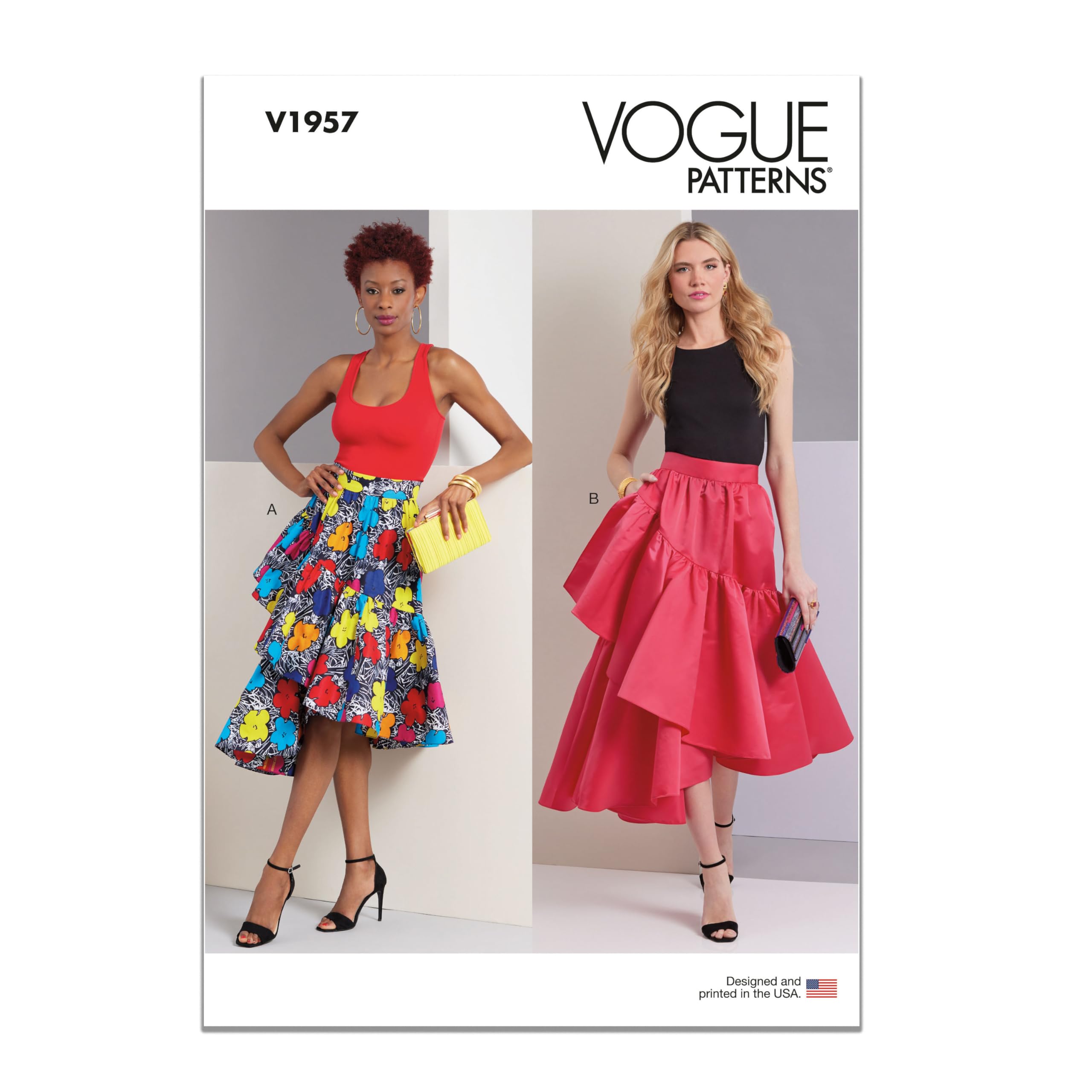 Photo 1 of Vogue Misses' Asymmetric Ruffled Skirts Sewing Pattern Packet, Design Code V1957, Sizes 8-10-12-14-16